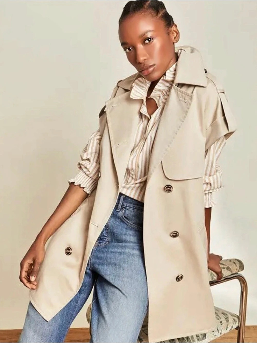 Veronica Beard ENSIE Dickey Trench Vest Khaki Size 4